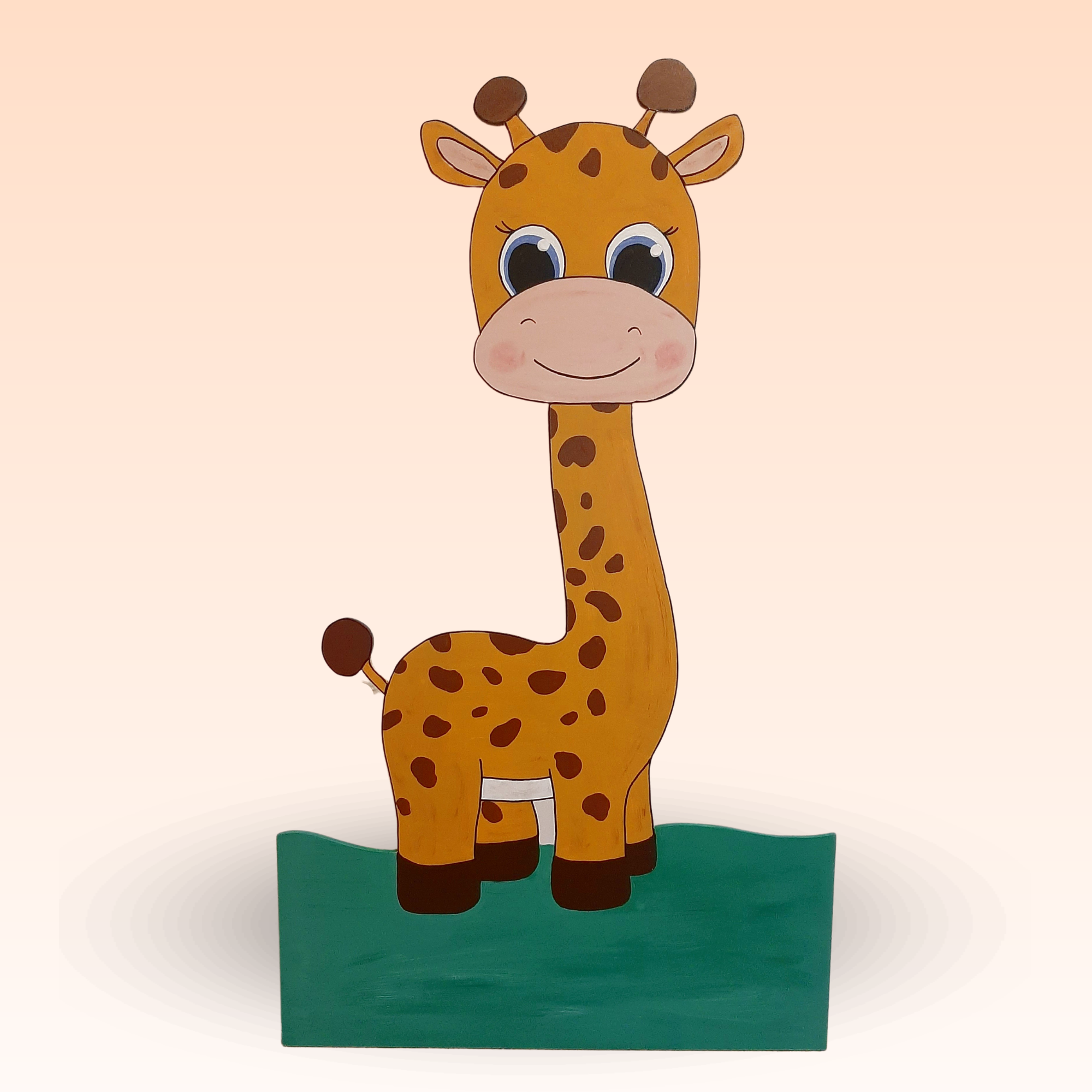 Geburtstafel Giraffe Geburtsschild/Babytafel in Form einer Giraffe. Handgefertigt von Franziska Barmettler, Geburtstafeln Luzern, in Root.