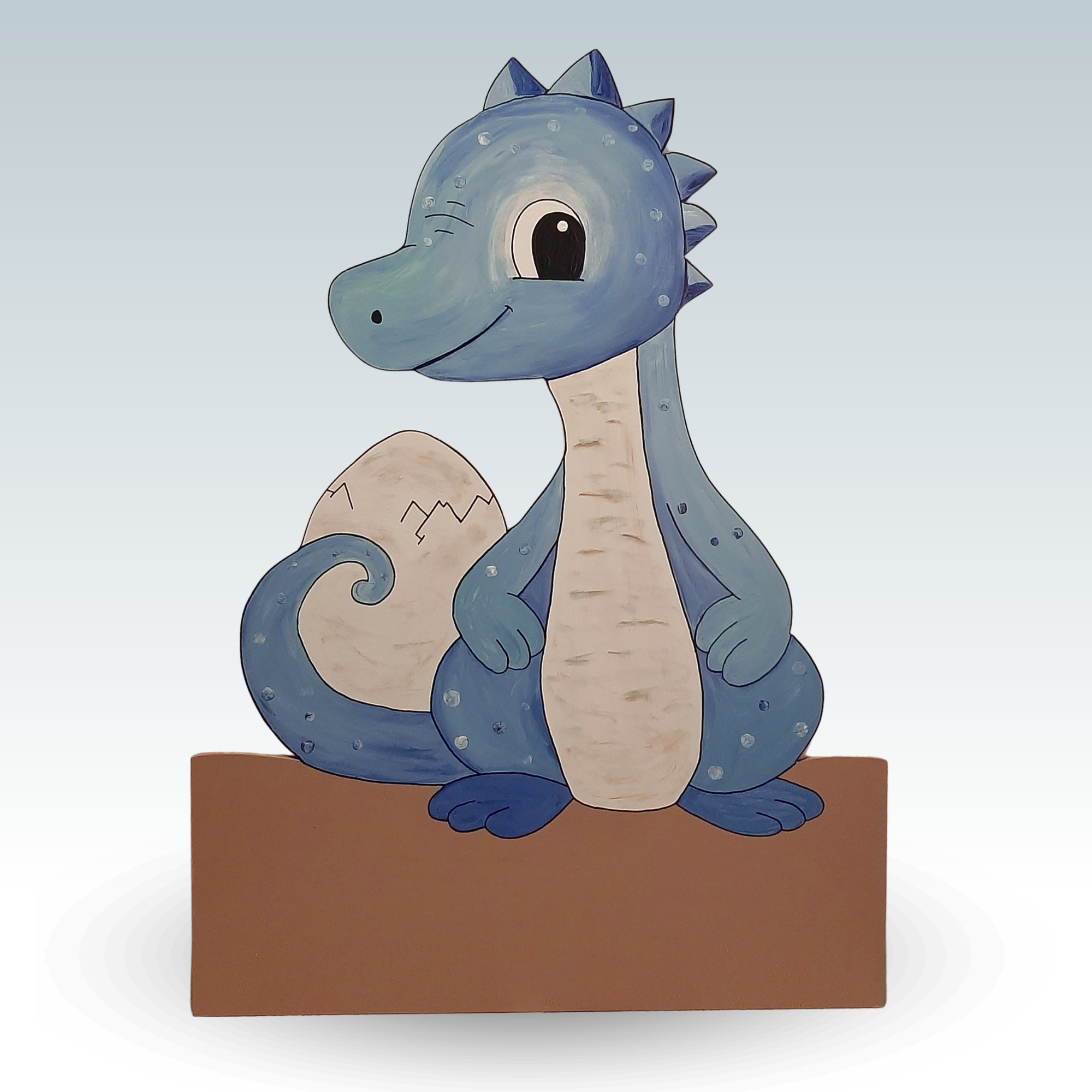 Geburtstafel Dinosaurier Geburtsschild/Babytafel in Form eines Dinosauriers. Handgefertigt von Franziska Barmettler, Geburtstafeln Luzern, in Root.