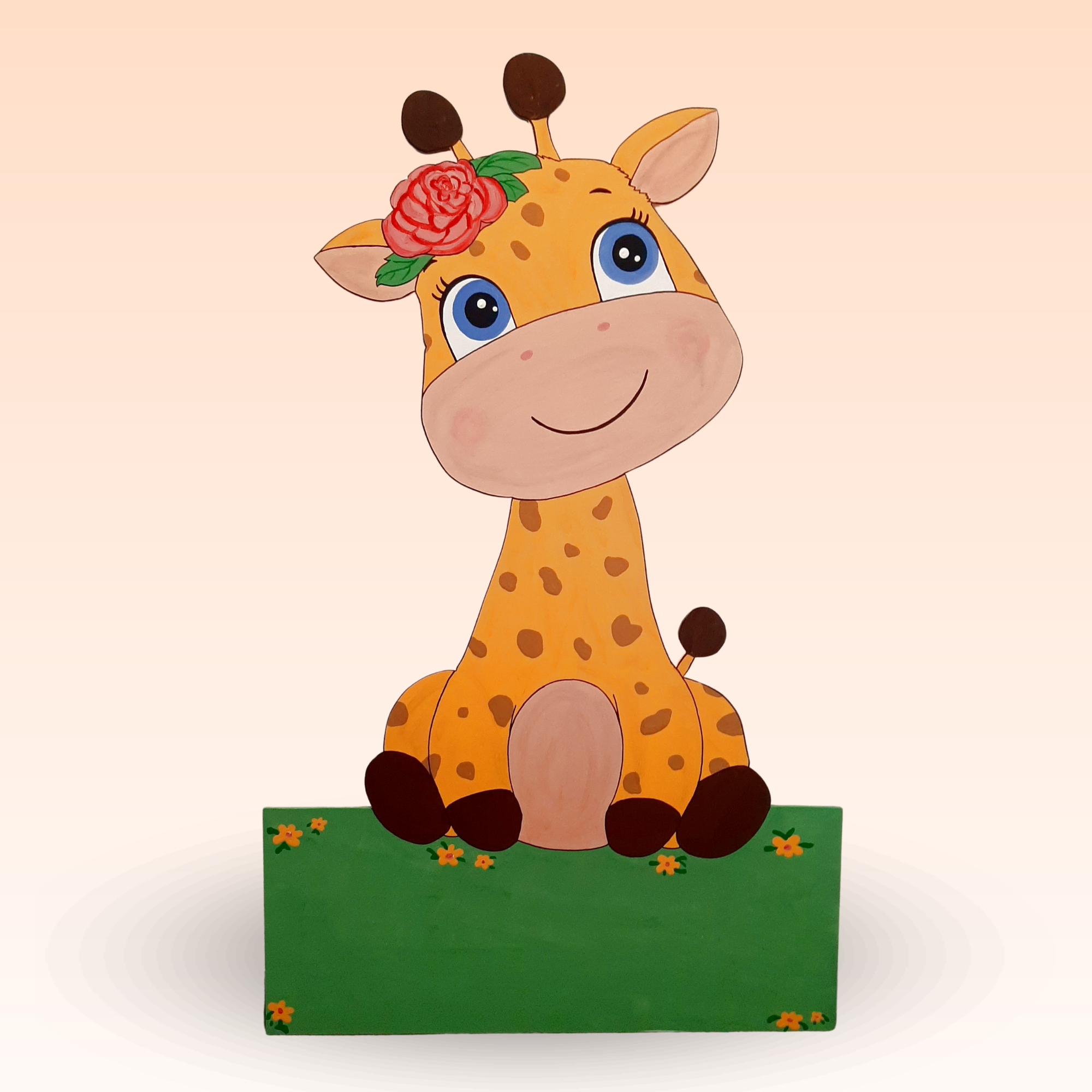 Geburtstafel Giraffe Geburtsschild/Babytafel in Form einer Giraffe. Handgefertigt von Franziska Barmettler, Geburtstafeln Luzern, in Root.